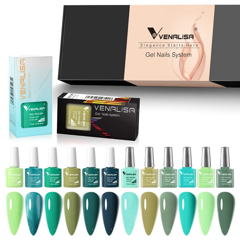 Venalisa set smalti gel 12 colori verdi 7,5ml hema free