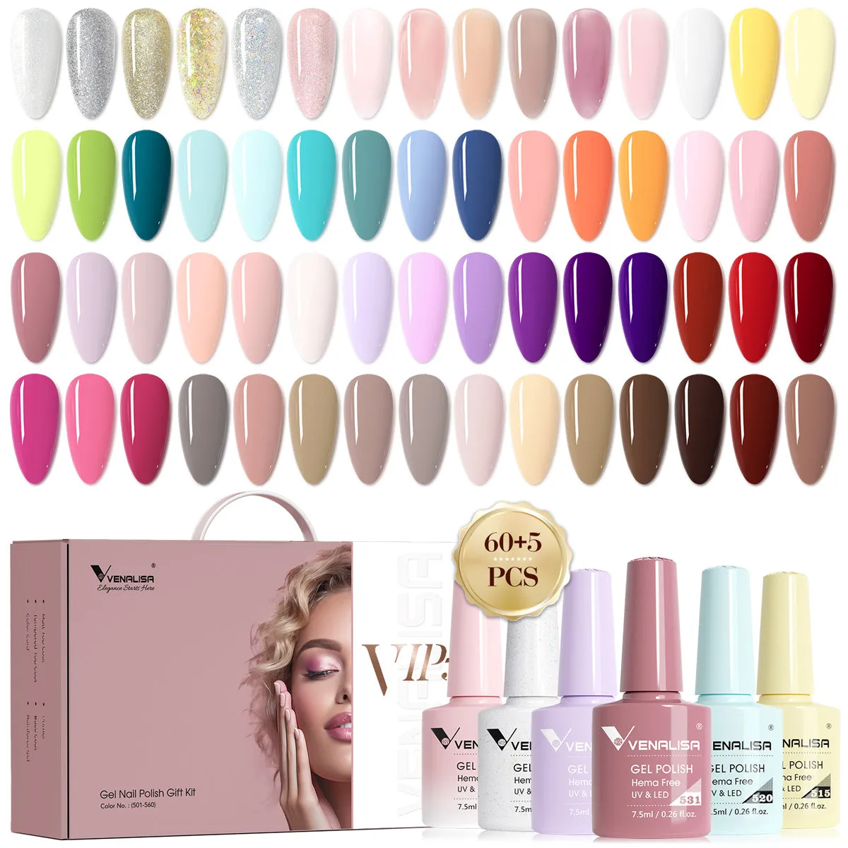 Venalisa VIP5 Kit Smalti Gel 60 Colori Hema Free