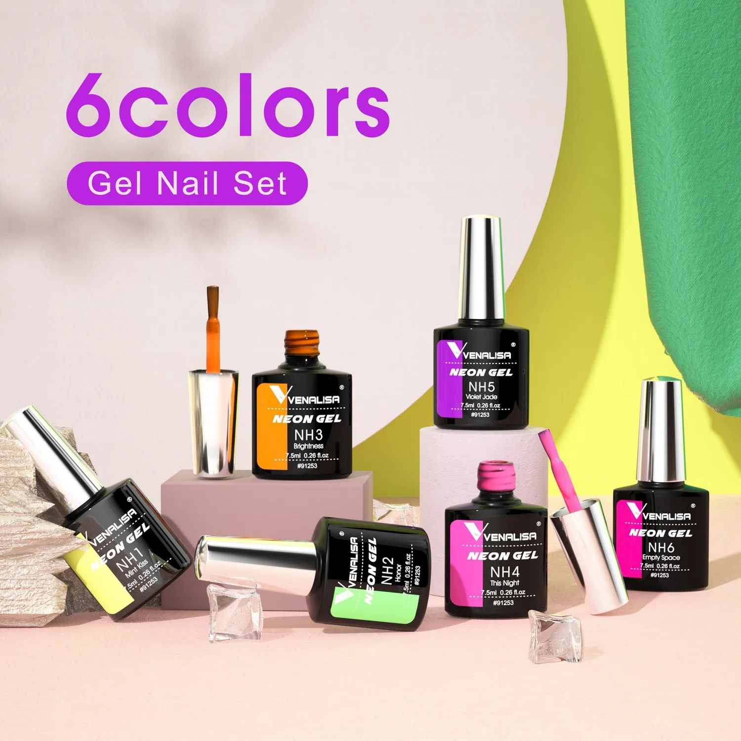 Venalisa Neon set smalti gel 6 colori 7,5ml fluo