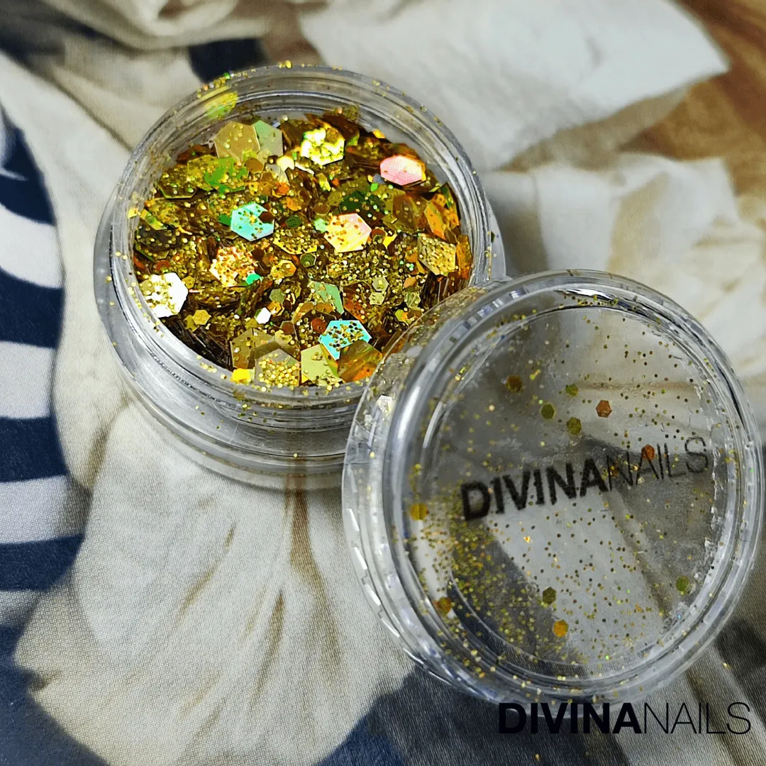 Diva Nails Holo Flakes Gold polvere glitter unghie 2g oro