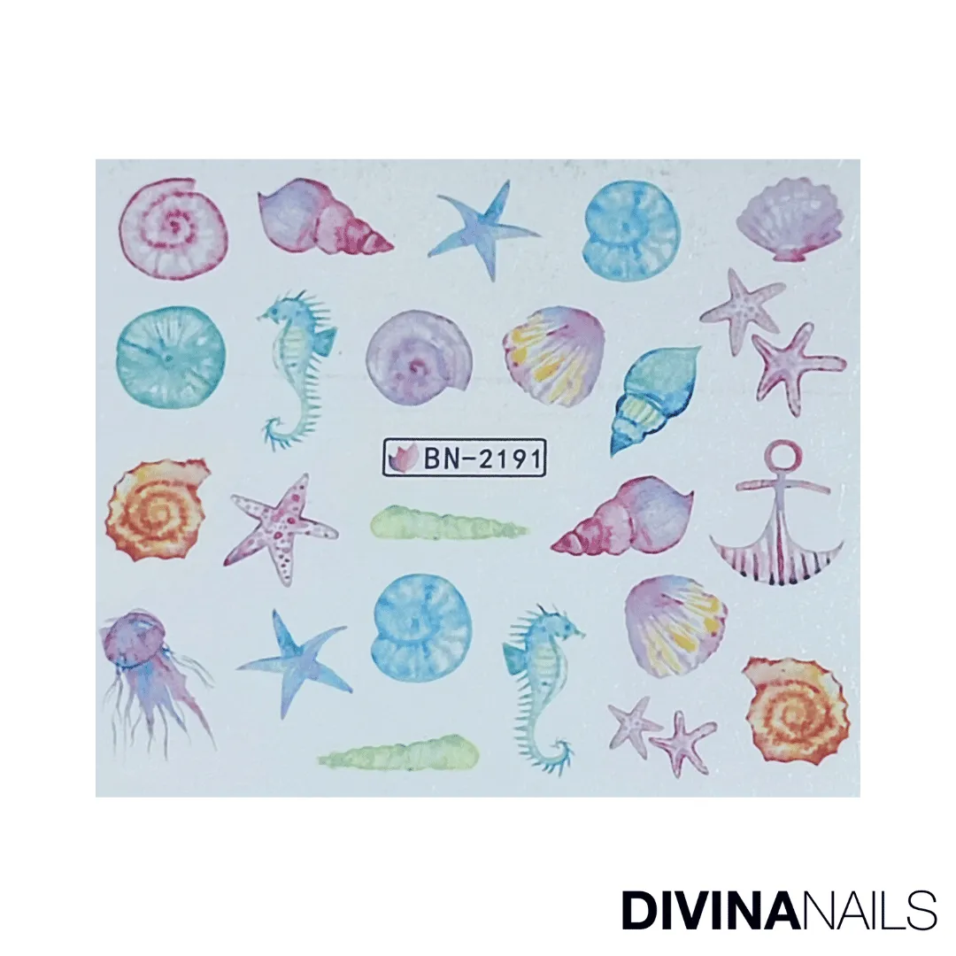 Diva Nails Water Decal Shell Anchor stickers unghie 12pz mare