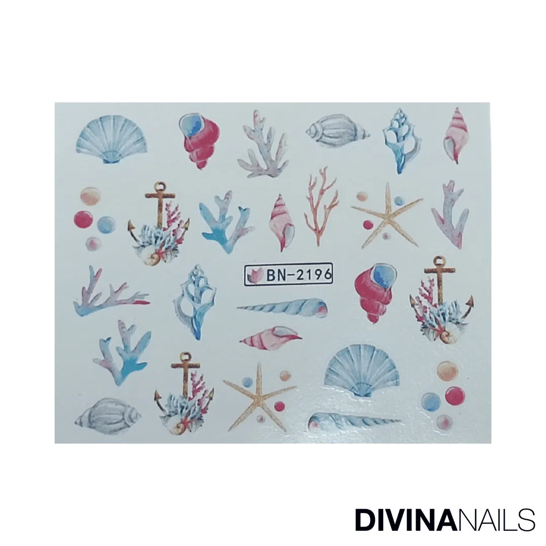 Diva Nails Water Decal Shell Anchor stickers unghie 12pz mare