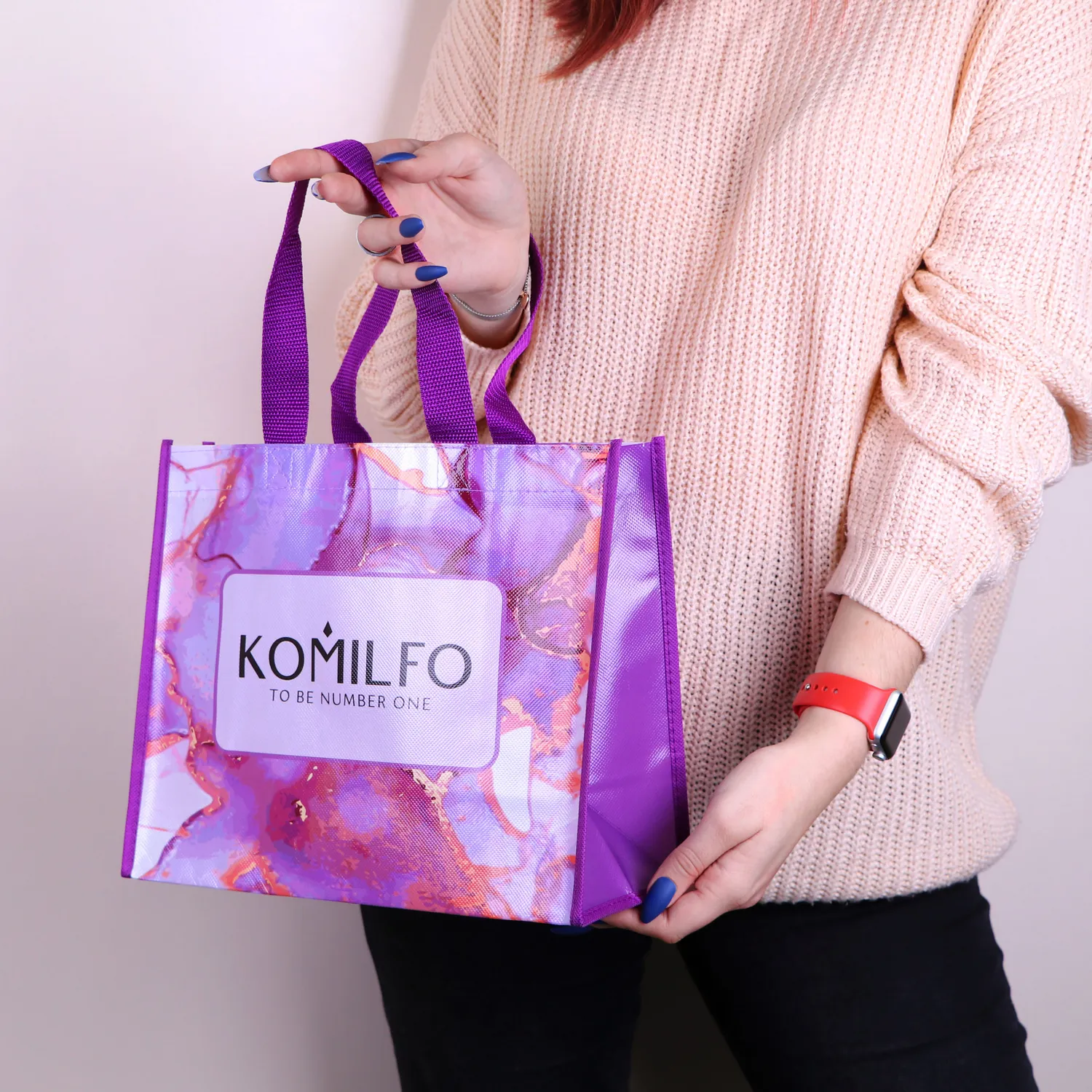 Komilfo borsa shopper 25x30x14 cm viola resistente