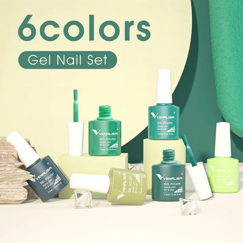 Venalisa Green 6 Colors set smalti semipermanenti 6x7,5ml verde