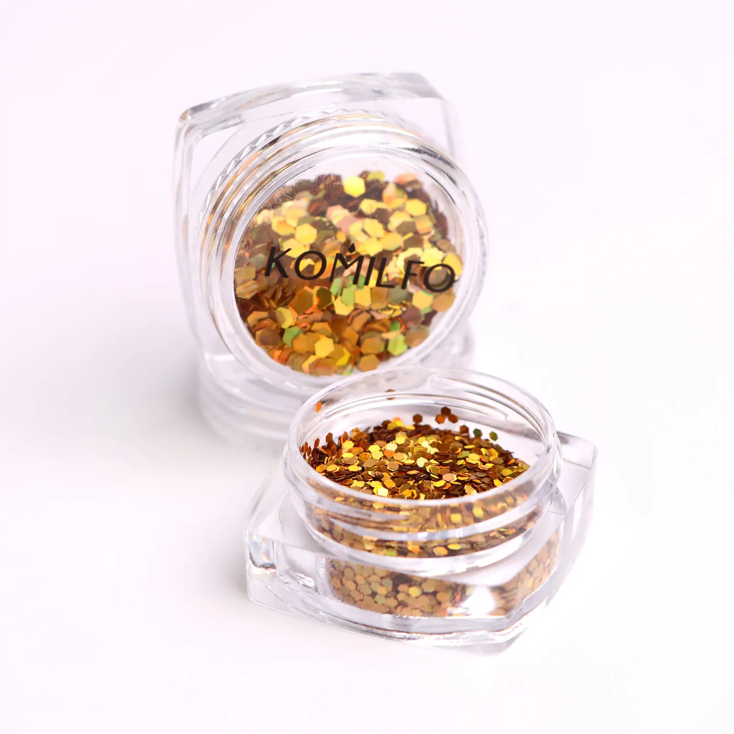 Komilfo Hexagon glitter unghie oro laser 2 mm