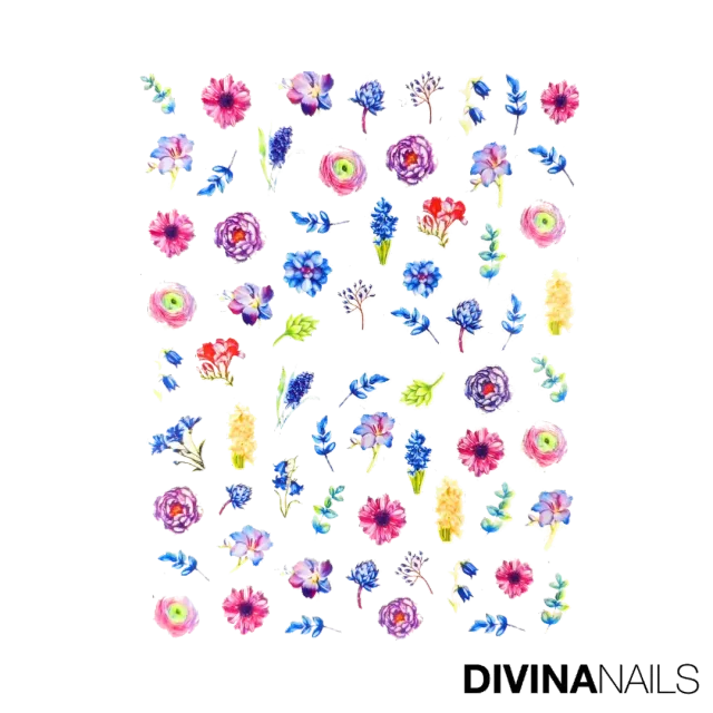 Diva Nails Water Decal Colorful Flowers 062 decal unghie fiori