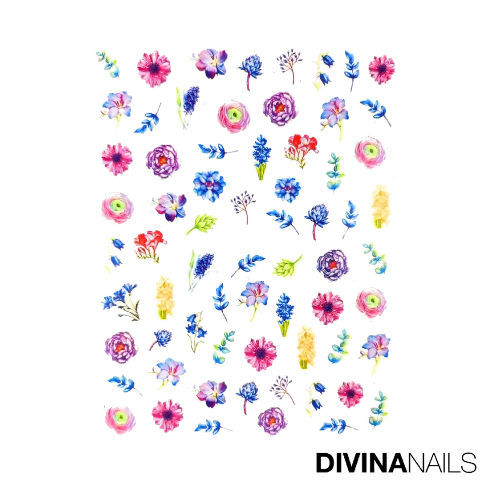 Diva Nails Water Decal Colorful Flowers 062 decal unghie fiori