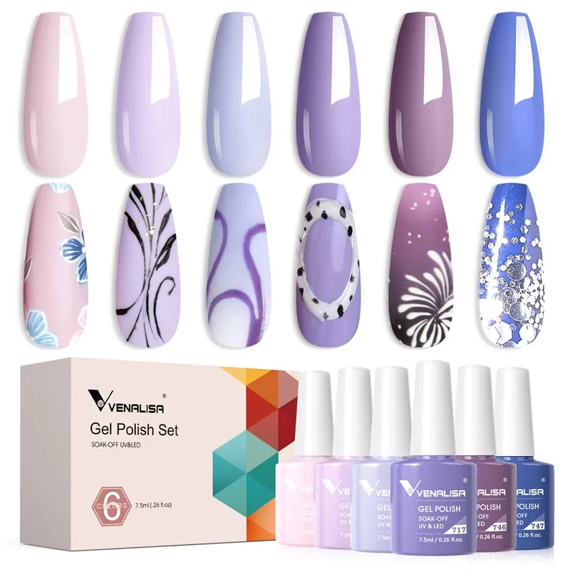 Venalisa set smalti gel 6 colori viola 7,5ml hema free