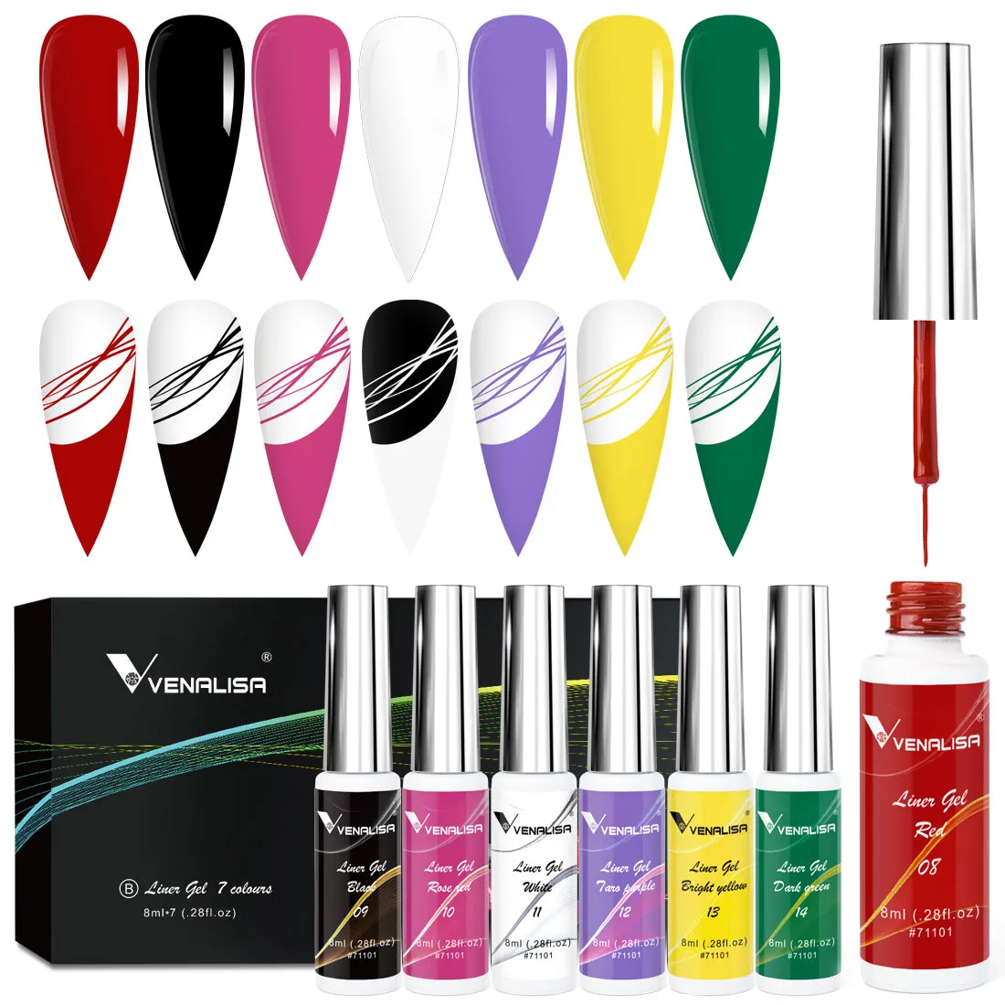 Venalisa Liner Gel Kit B gel nail art 7 colori con pennellino