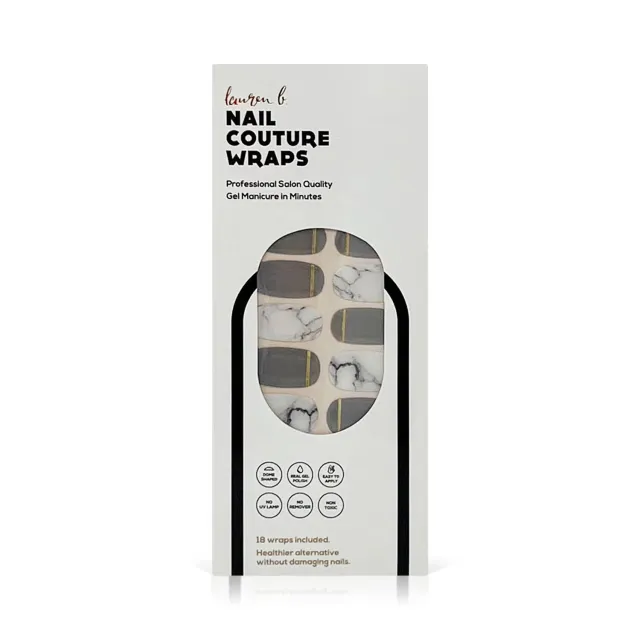 Lauren B Beauty Grey & Gold Marble nail wrap gel 18 pz