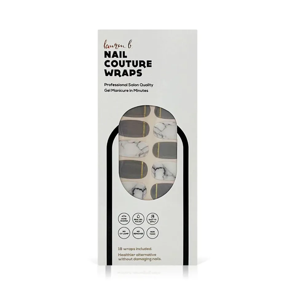 Lauren B Beauty Grey & Gold Marble nail wrap gel 18 pz