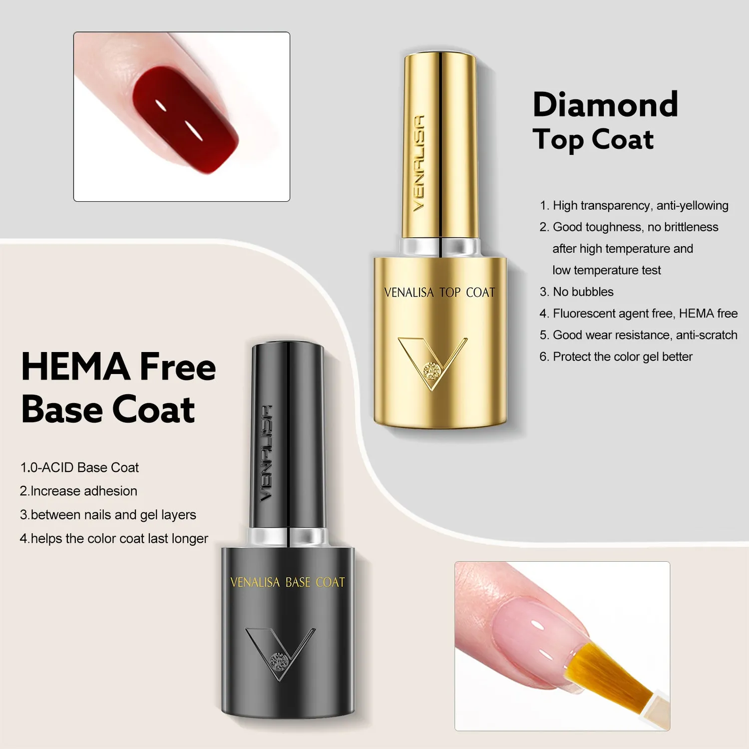 Venalisa Top Base Coat set smalto semipermanente 2x10ml no-wipe