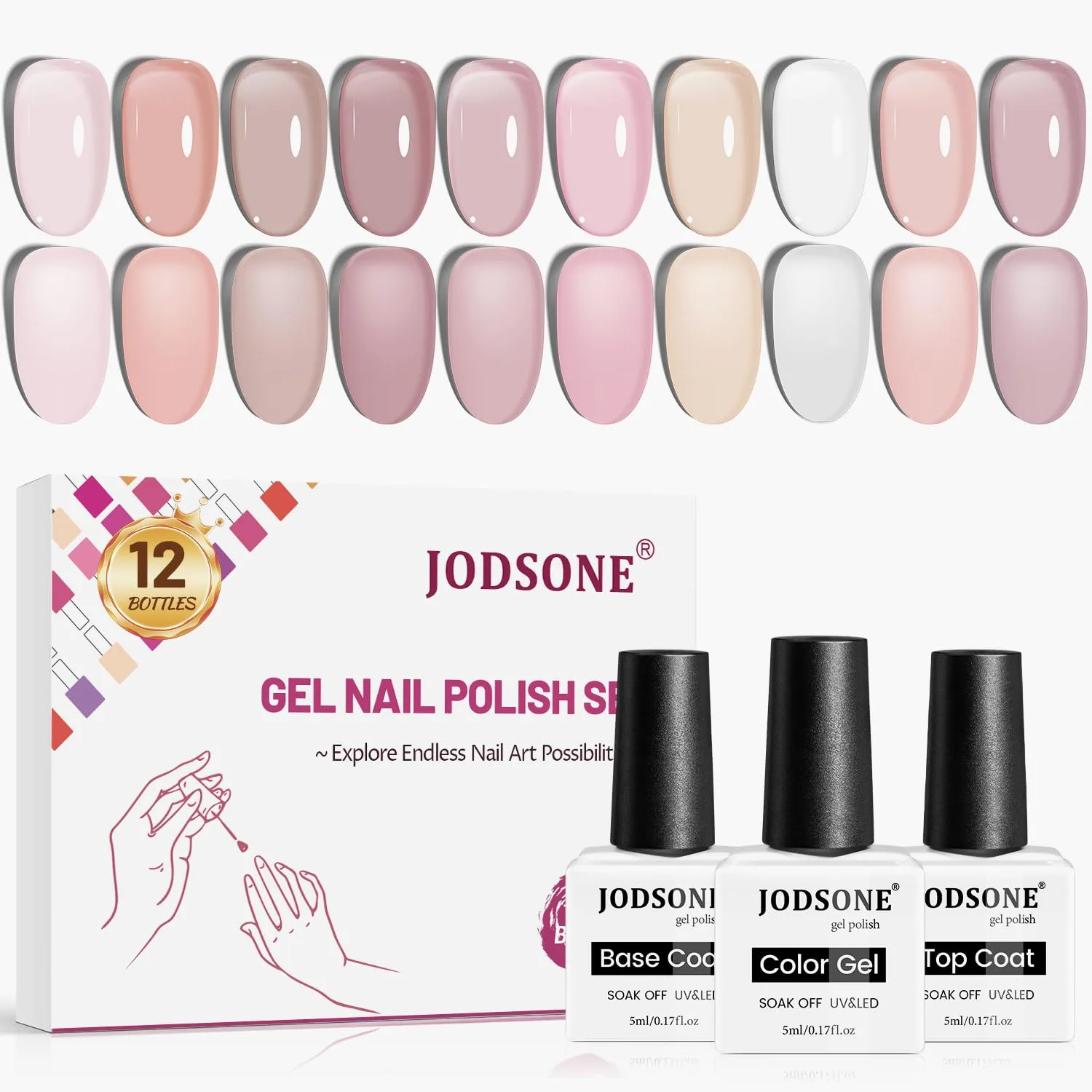 Jodsone Set Smalti Gel B33-38 10 colori base+top