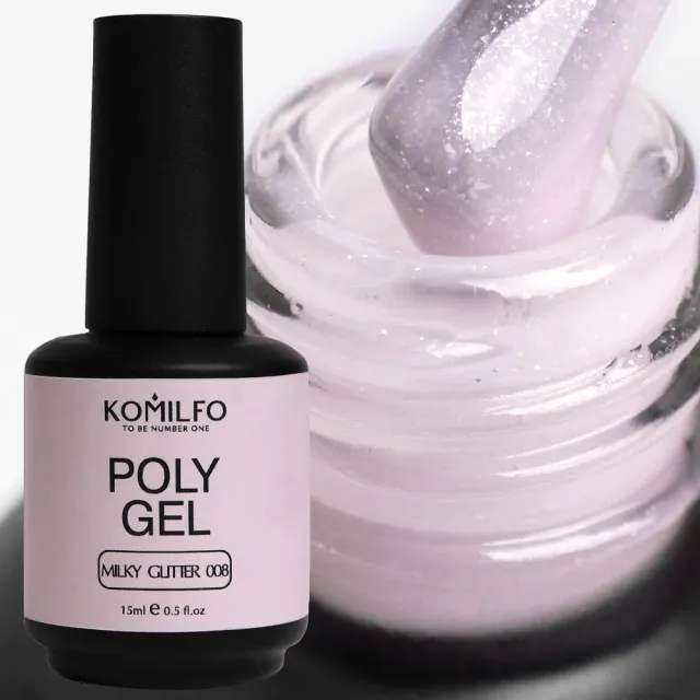 Komilfo PolyGel 008 gel unghie 15 ml milky glitter