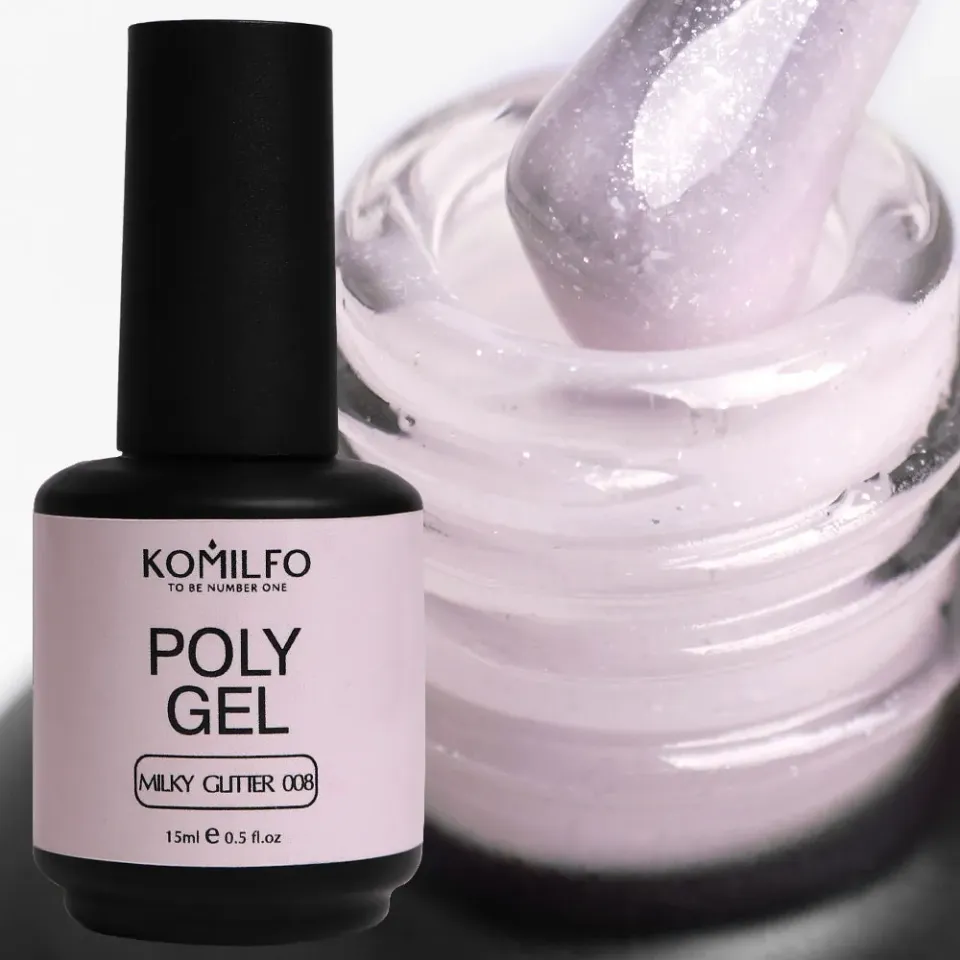 Komilfo PolyGel 008 gel unghie 15 ml milky glitter