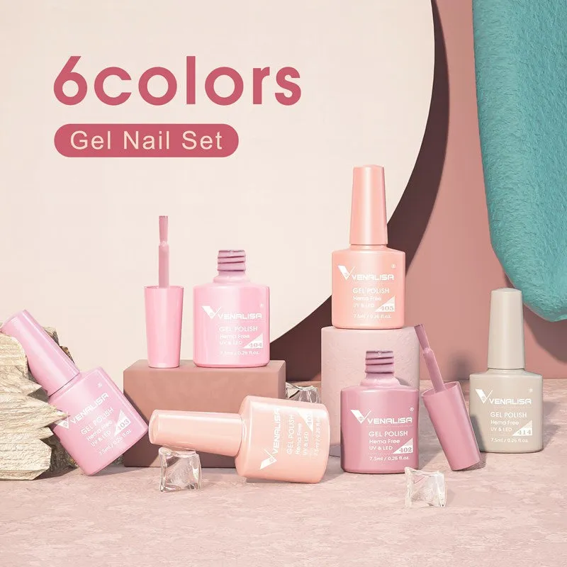 Venalisa Set Smalto Semipermanente Pink 6 colori 7,5ml hema free