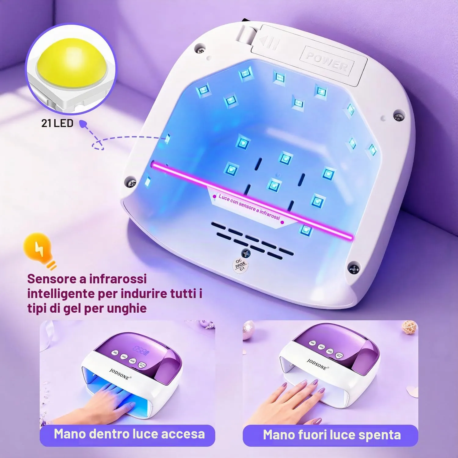 Jodsone lampada LED unghie ricaricabile specchio 24 led