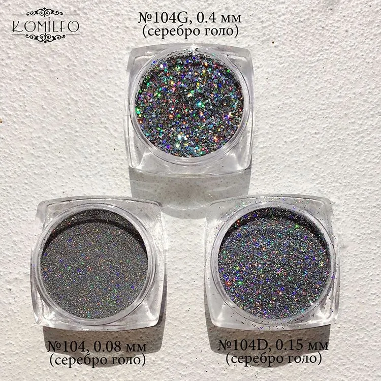 Komilfo Spangles 104D Glitter Unghie Argento Olografico 2,5 g