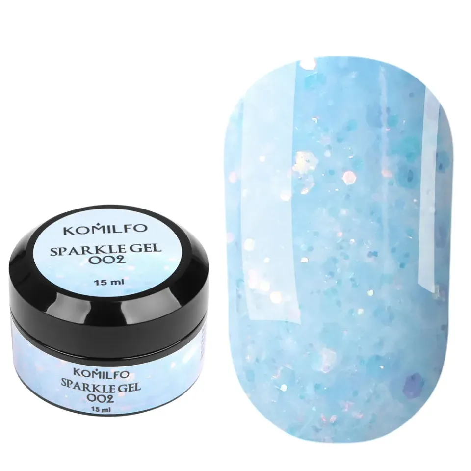Komilfo Sparkle Gel 002 gel unghie 15 g blu glitter